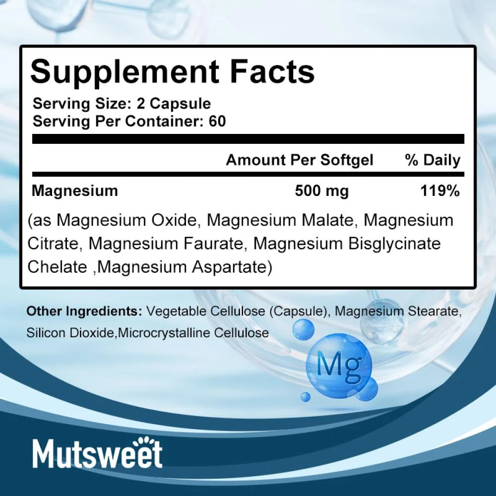 （2 PACK）Magnesium Complex 500mg - 240 Veggie Capsules - Magnesium Supplement for Sleep, Leg Cramps, Muscle, Heart - Max Absorption, Gluten-Free, Non-GMO